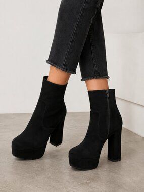 Jeffrey Campbell Women's Brat-Z Black Suede Platform Booties Size 10